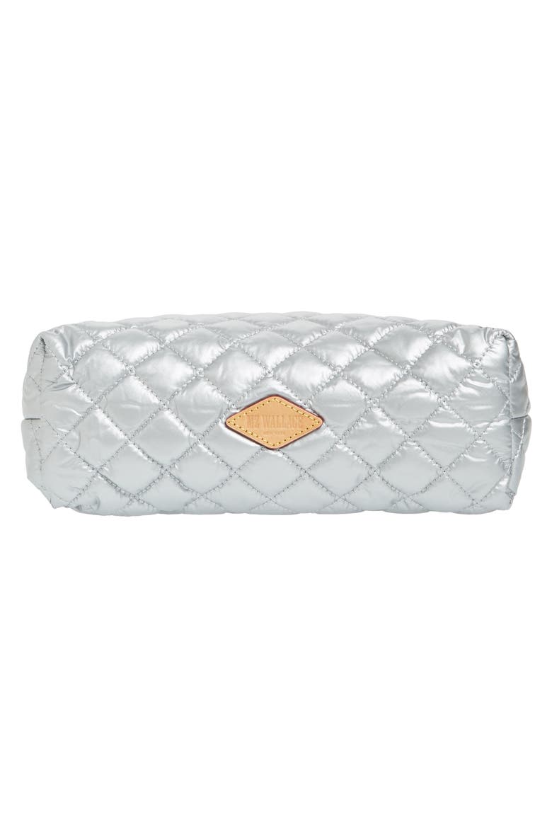 Zoey Quilted Nylon Cosmetics Case, Alternate, color, TIN METALLIC
