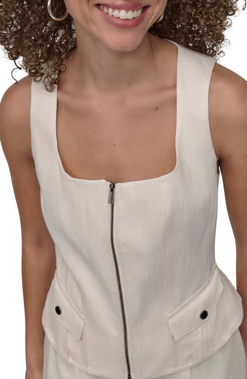 Dkny Zip Front Twill Sleeveless Top In Neutral