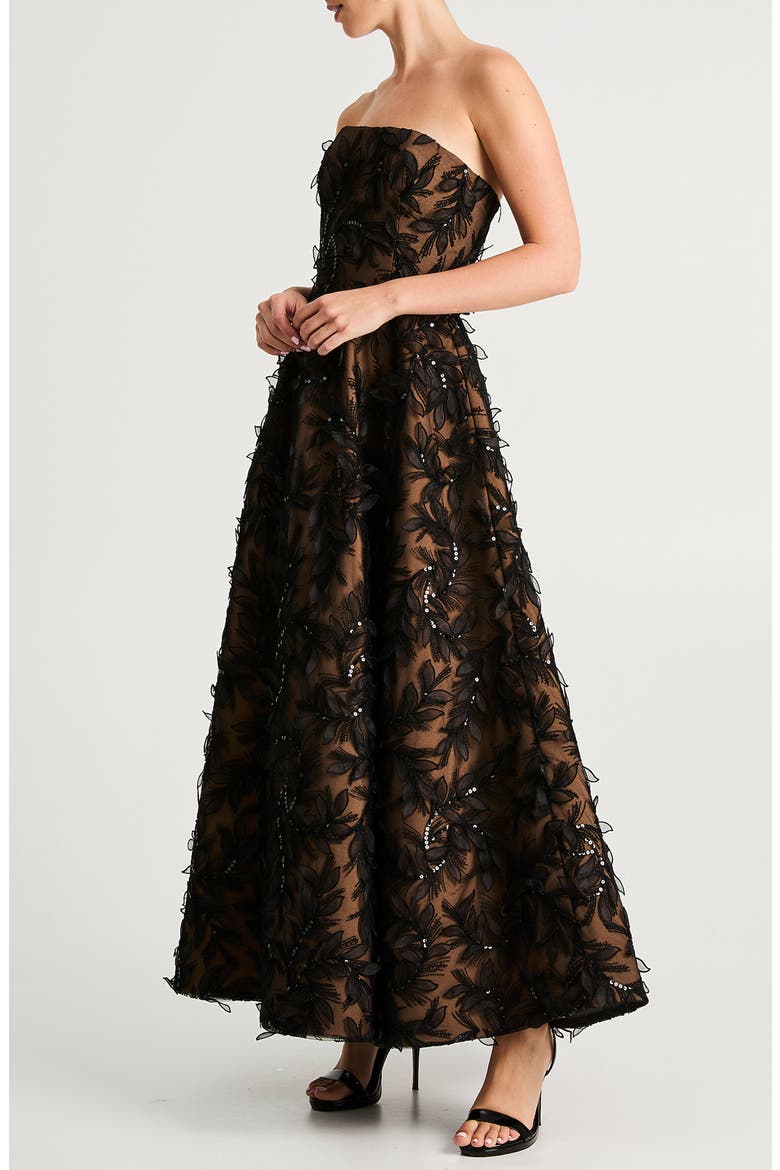 Celine Sequin 3D Floral Gown, Alternate, color, BLACK