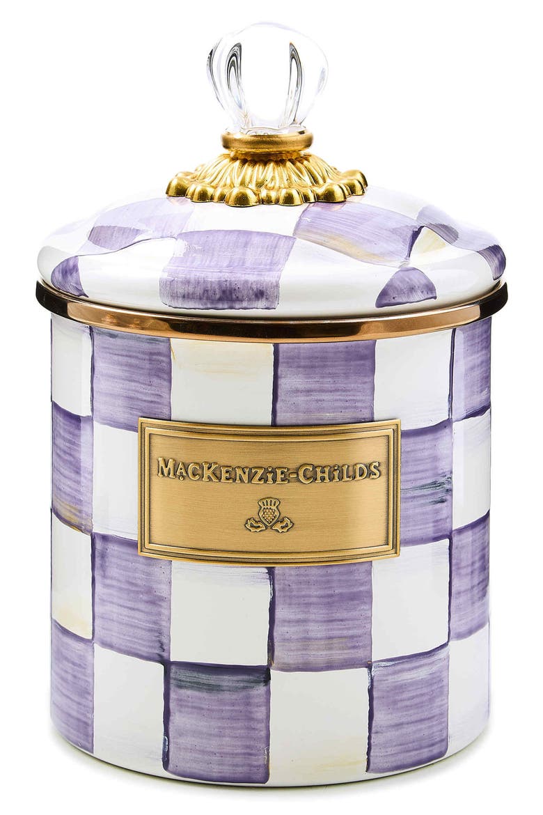 Violet Check Medium Enameled Steel Canister, Main, color, VIOLET