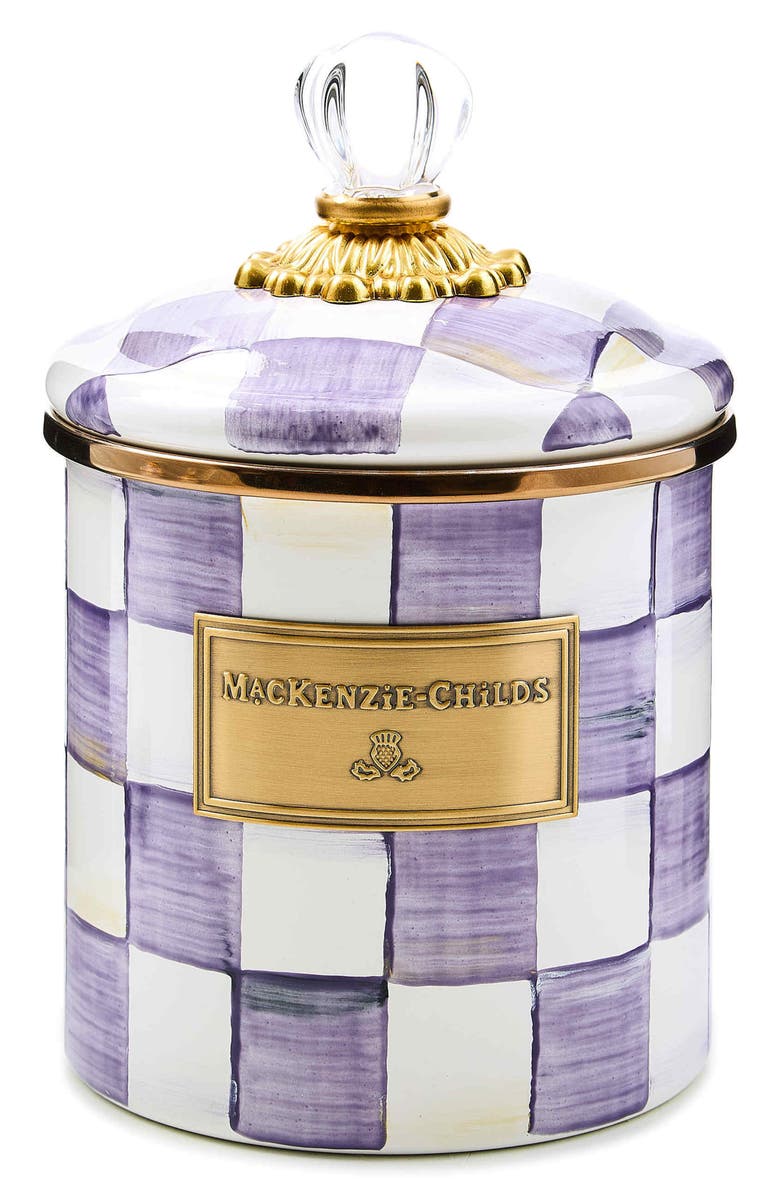 MACKENZIE CHILDS Violet Check Medium Enameled Steel Canister, Main, color, Violet