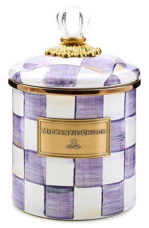 Violet Check Medium Enameled Steel Canister