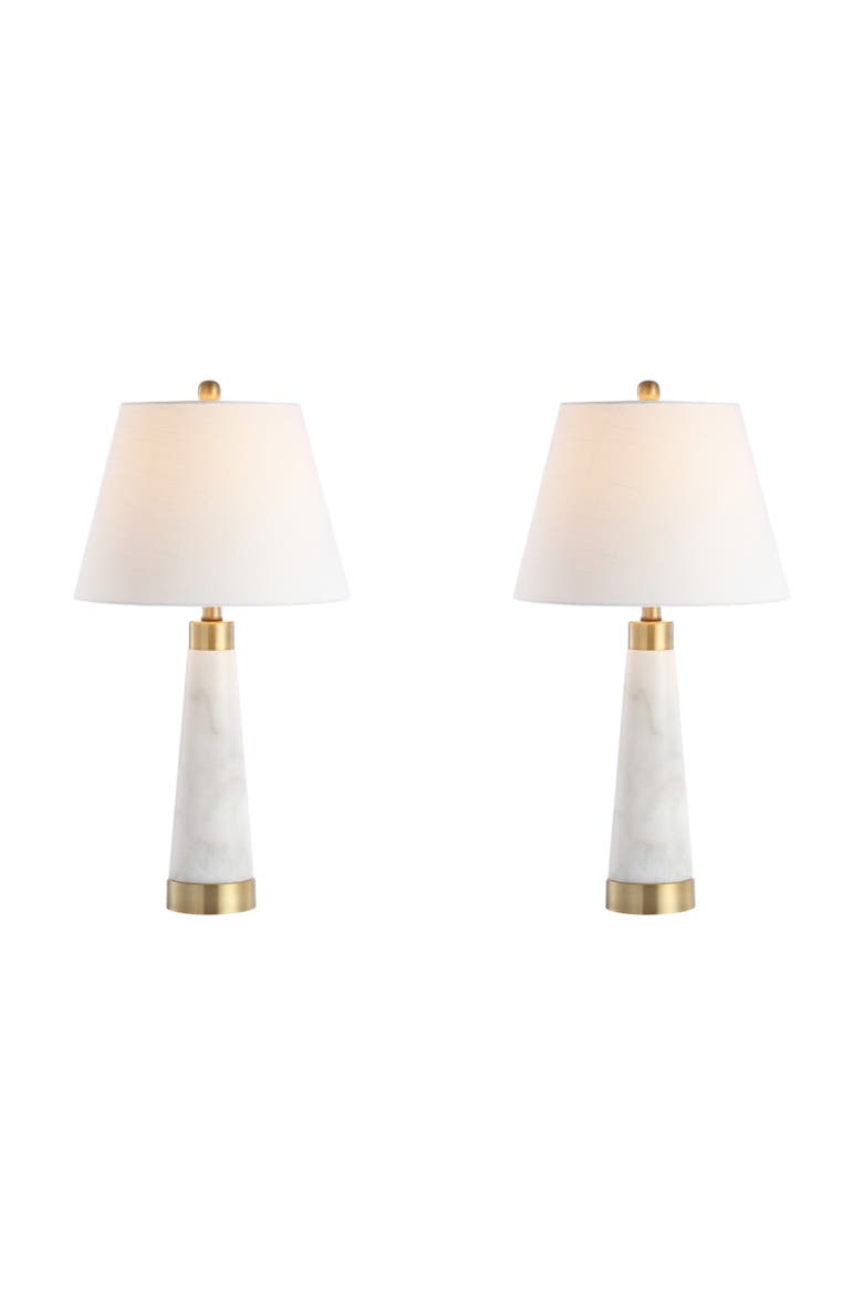 Travis 26.5" Marble/Iron Gold Modern Column LED Table Lamp, White, Main, color, White