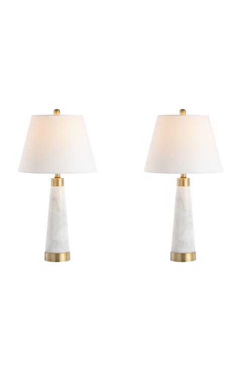 Travis 26.5" Marble/Iron Gold Modern Column LED Table Lamp, White