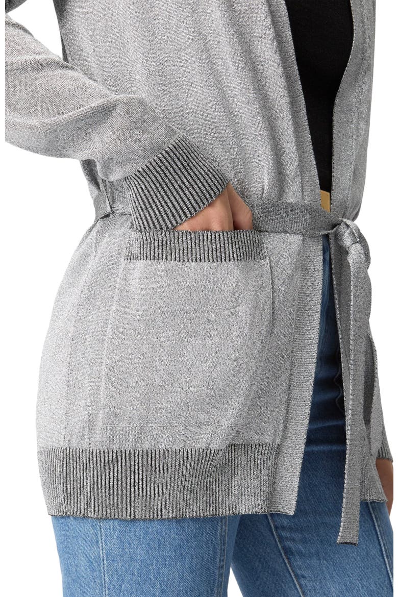 Lamé Fabric Cardigan With Belt, Alternate, color, Light Blue