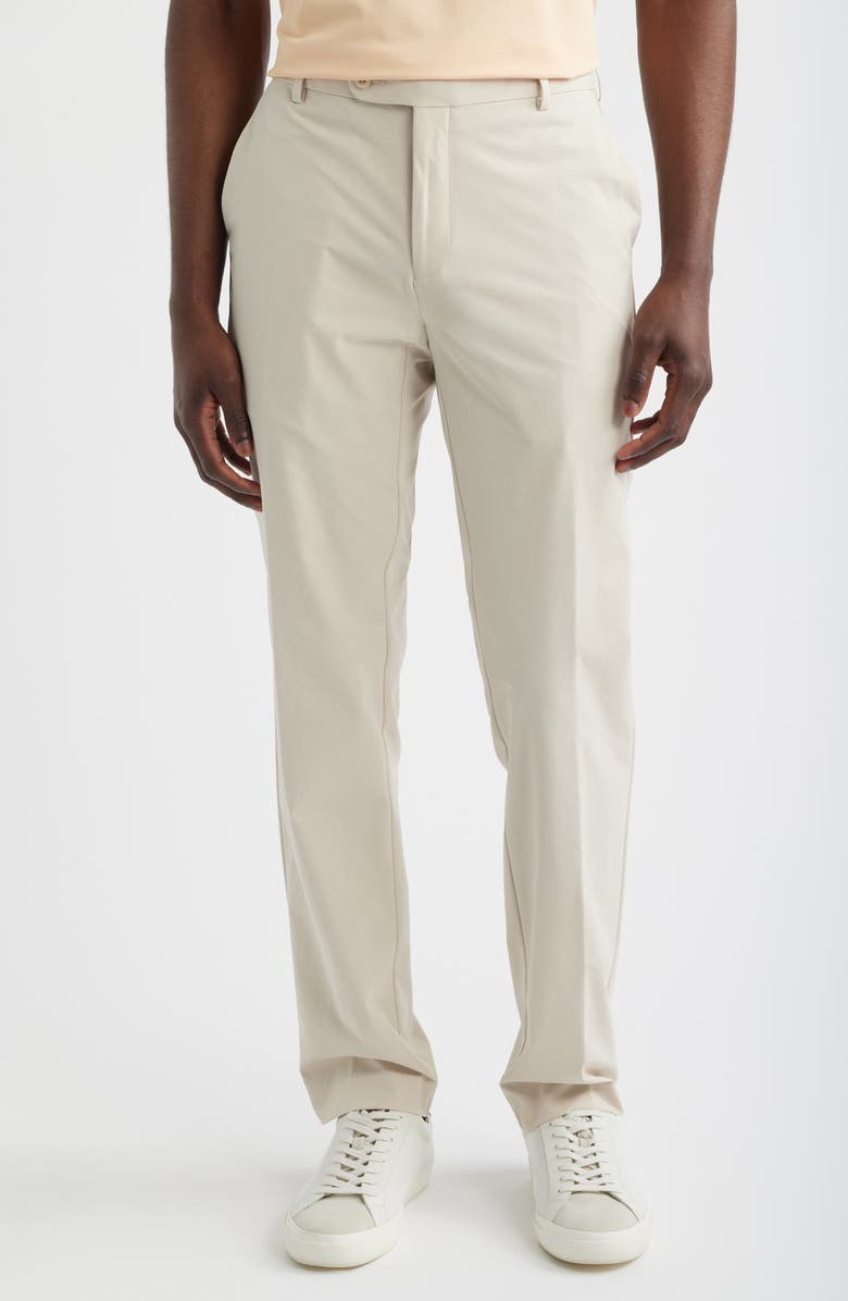 Peter Millar Crown Crafted Surge Performance Flat Front Trousers, Main, color, Stone