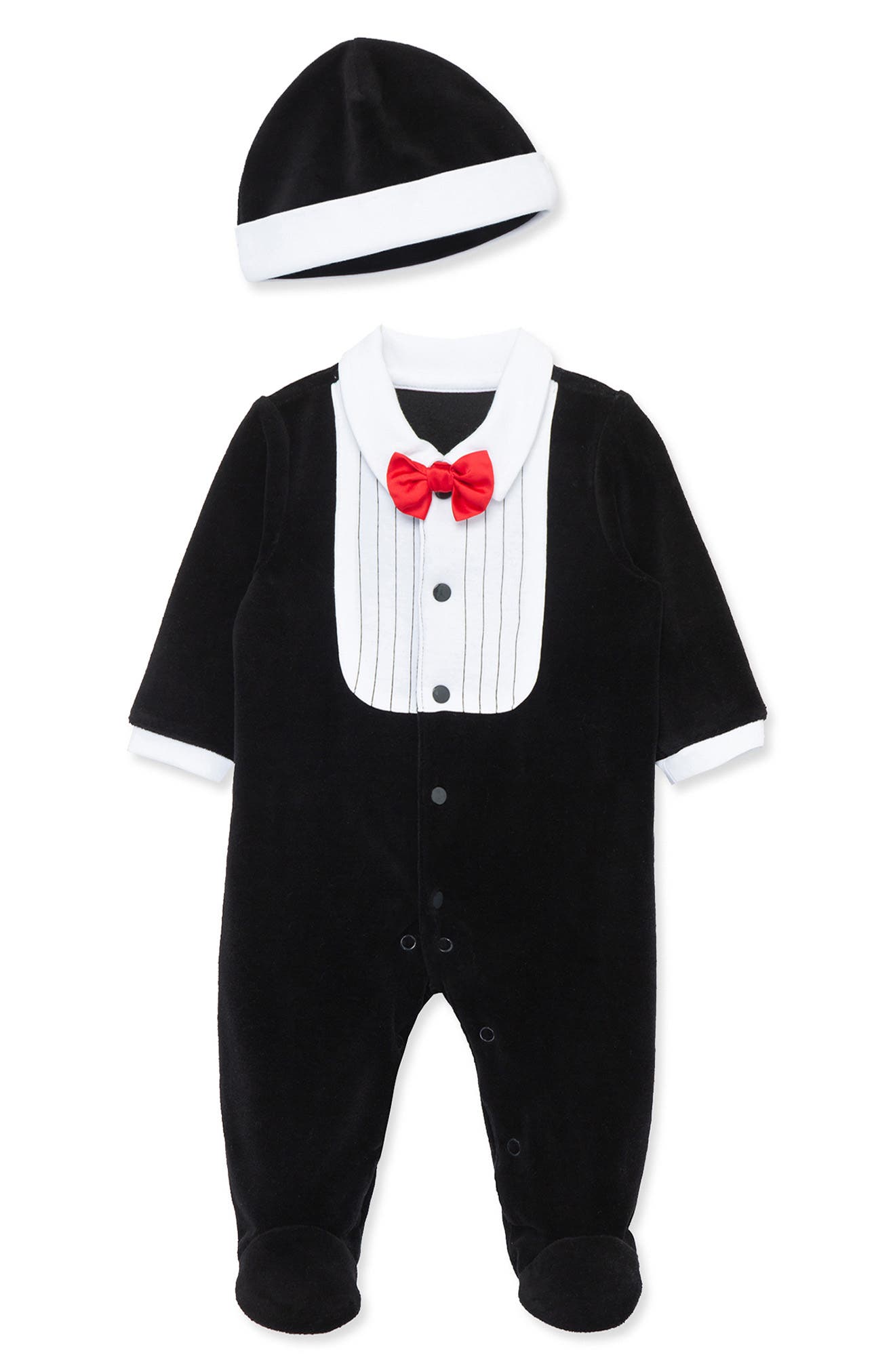 Little Me Tuxedo Cotton Blend Footie, Hat & Bow Tie Set in Black 