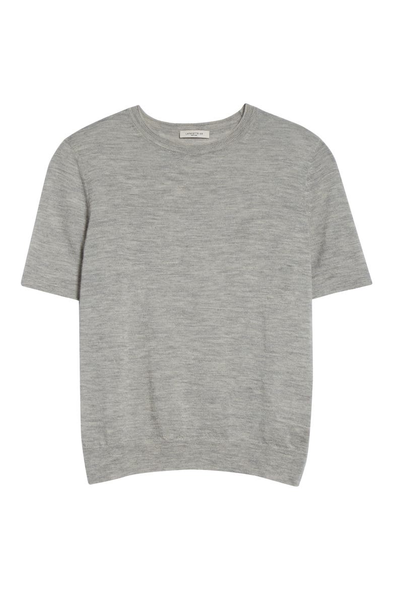 Short Sleeve Cashmere Crewneck Sweater, Alternate, color, GREY HEATHER