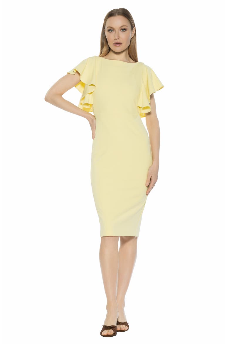 Sherri Boatneck Ruffle Sleeve Midi Dress, Alternate, color, BUTTER YELLOW