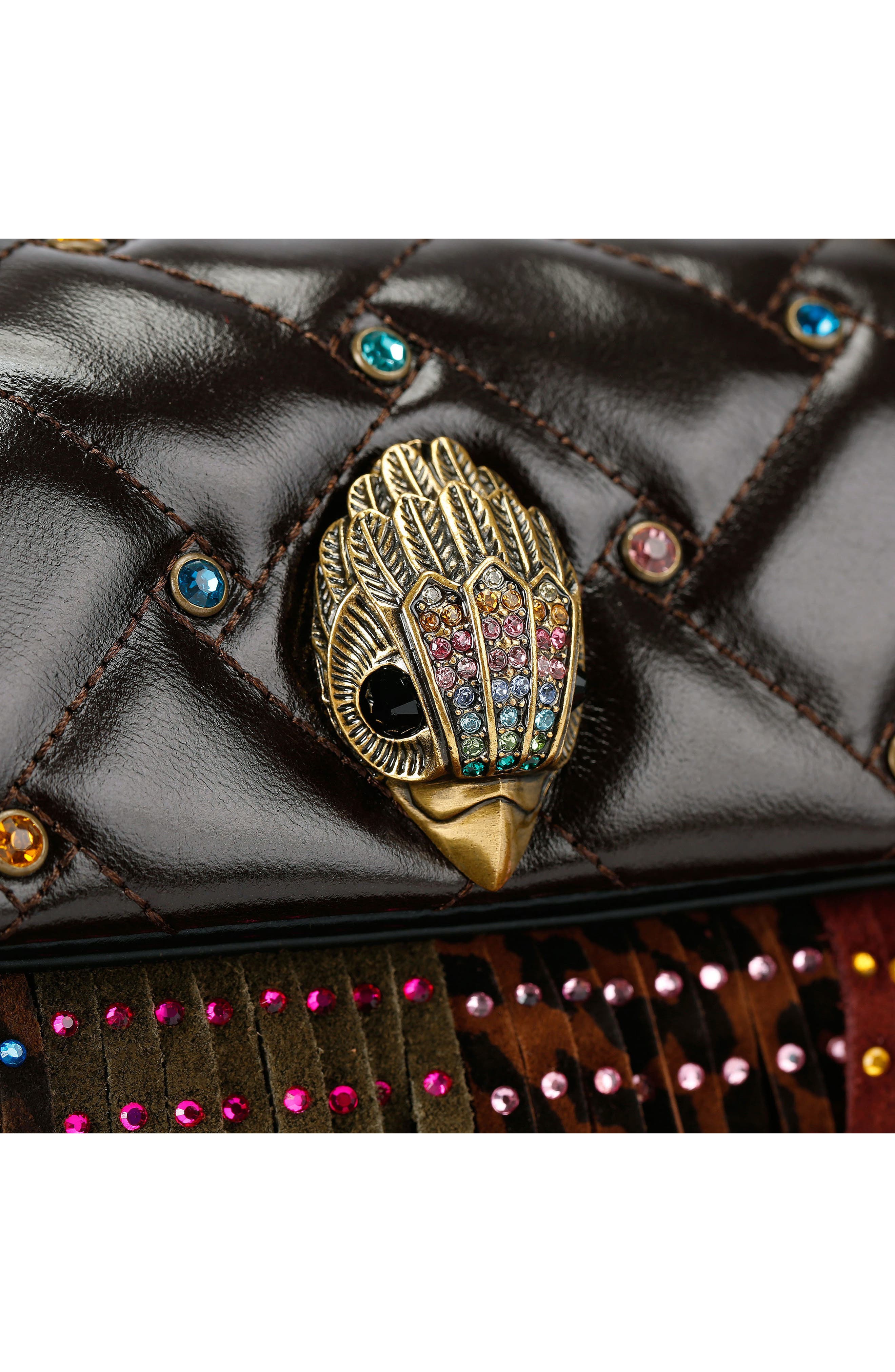 Kurt Geiger London Mini Kensington Fringe Convertible Crossbody Bag, Alternate, color, Open Brown