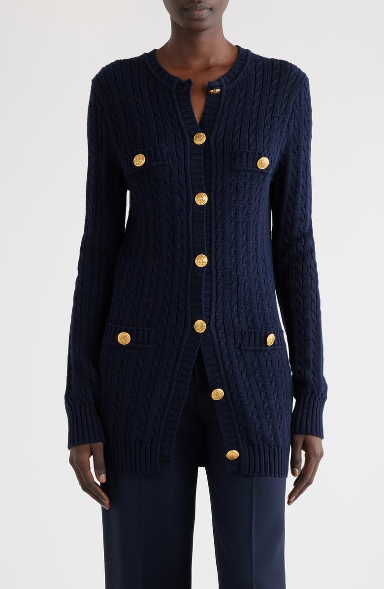 Chloé Cotton Cable Knit Cardigan, Main, color, 