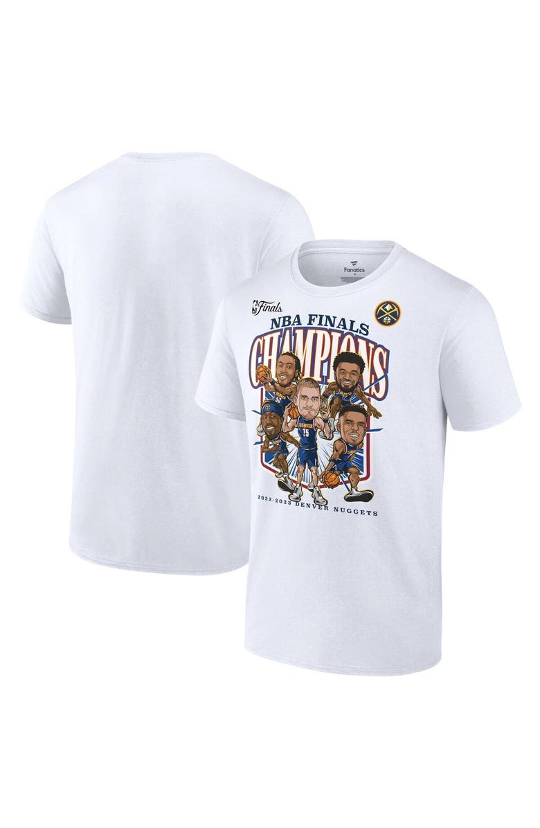FANATICS Men's Fanatics Branded  White Denver Nuggets 2023 NBA Finals Champions Windmill Team Caricature Big & Tall T-Shirt, Main, color, 