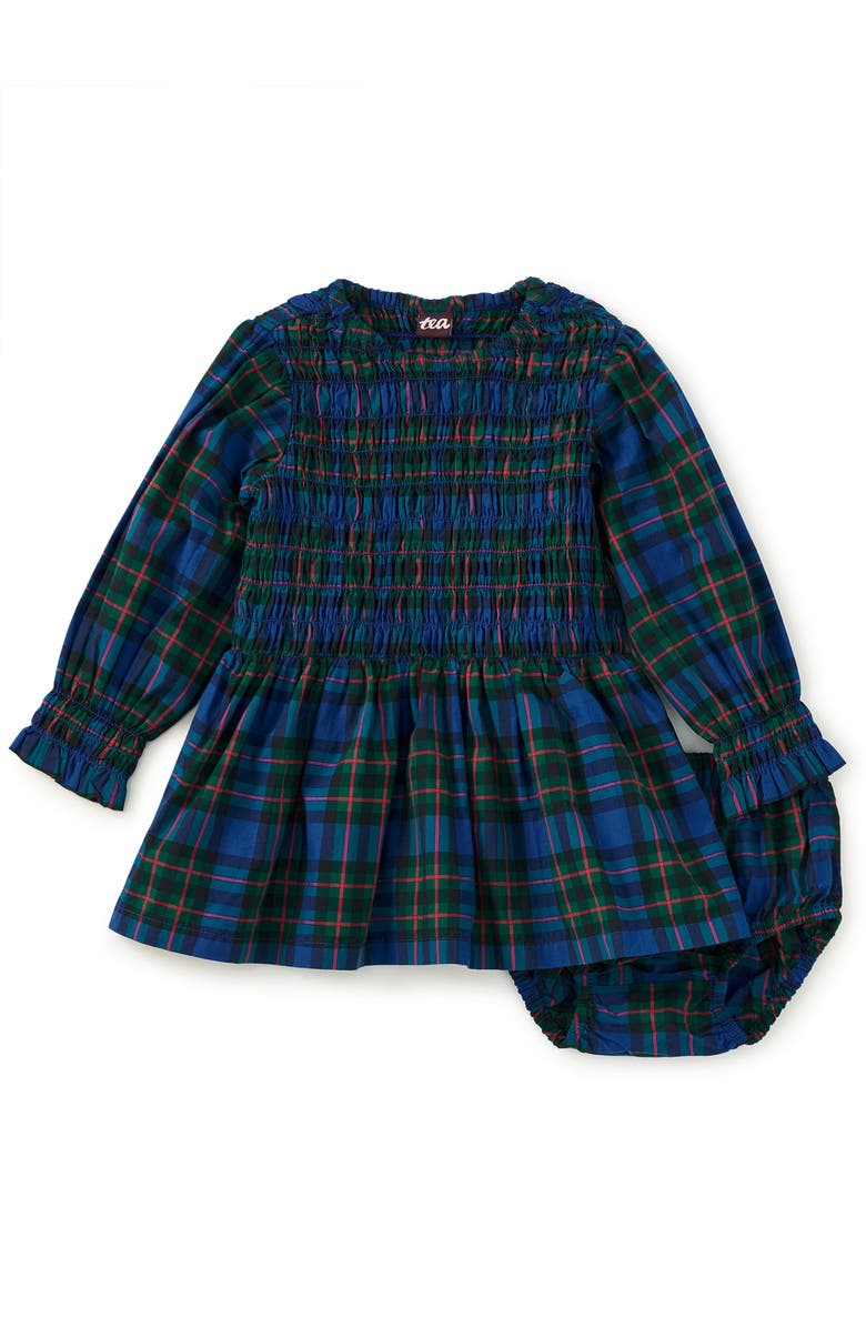 Tea Collection Smocked Woven Blouson Sleeve, Alternate, color, Busan Holiday Plaid