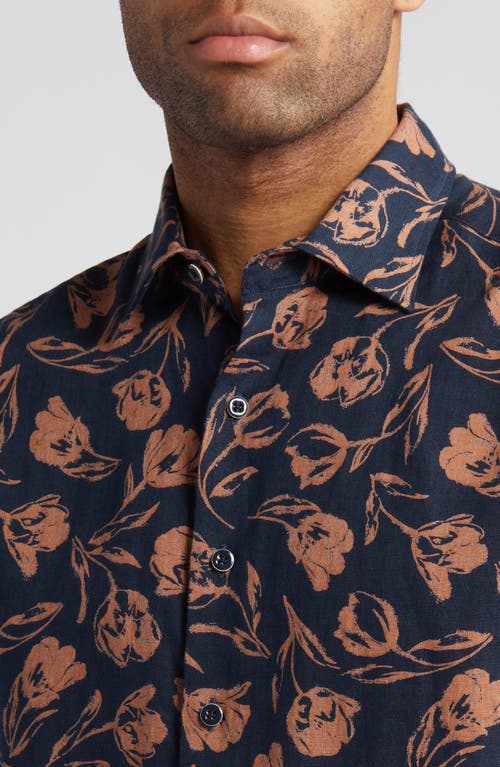Rodd & Gunn Castor Bay Floral Short Sleeve Cotton Button-up Shirt In Navy