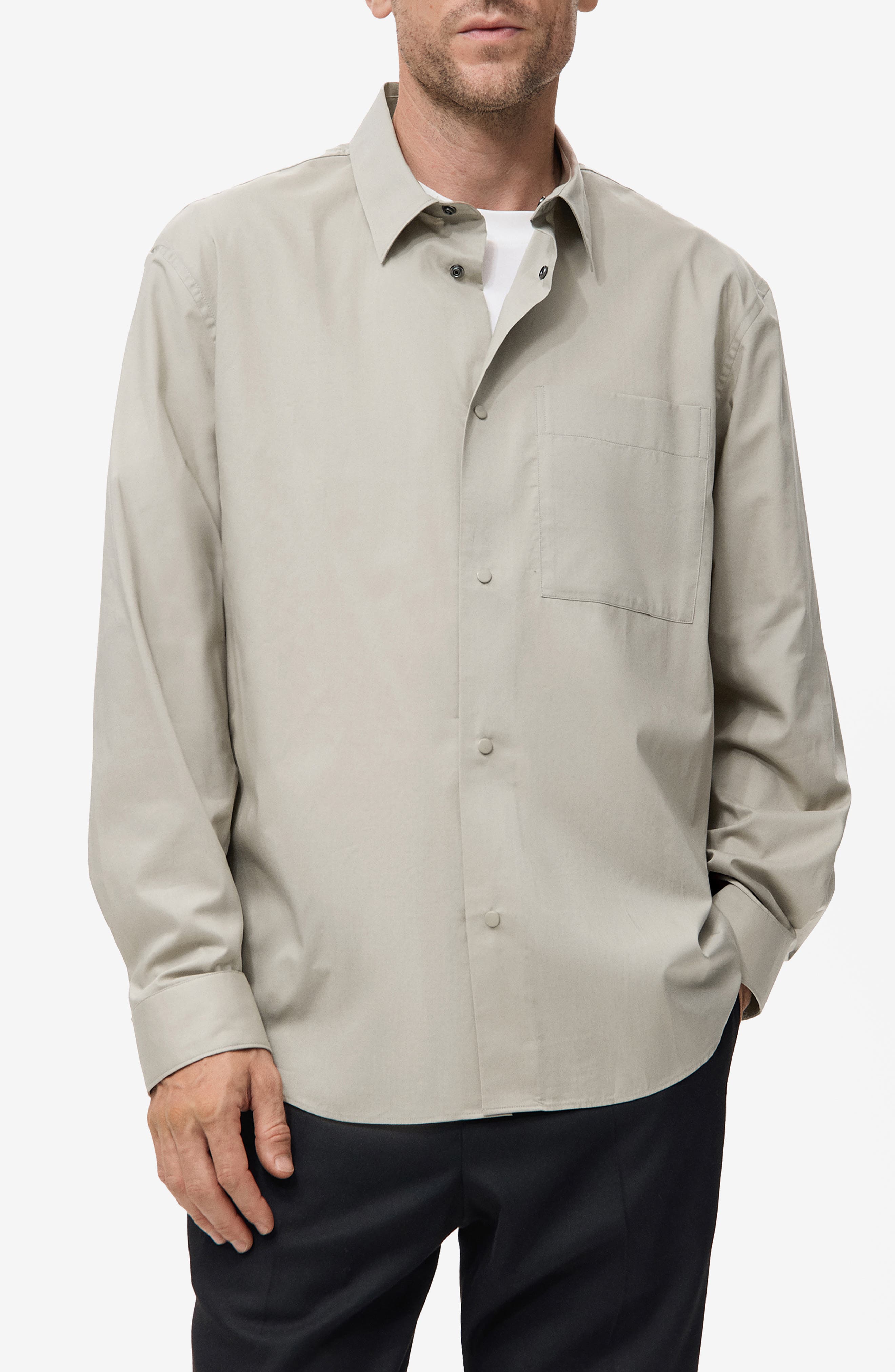 Relaxed Fit Solid Snap-Up Shirt