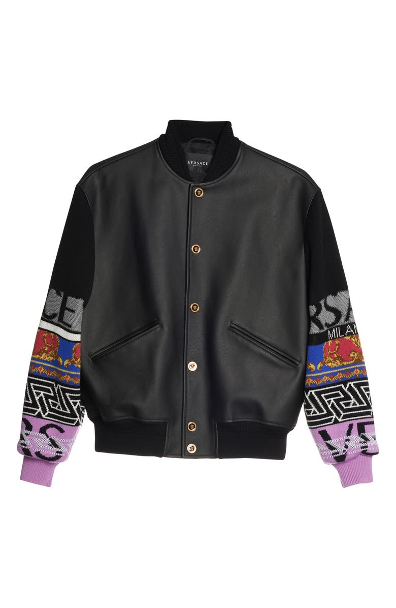 Versace Renaissance La Greca Mixed Media Bomber Jacket, Alternate, color,