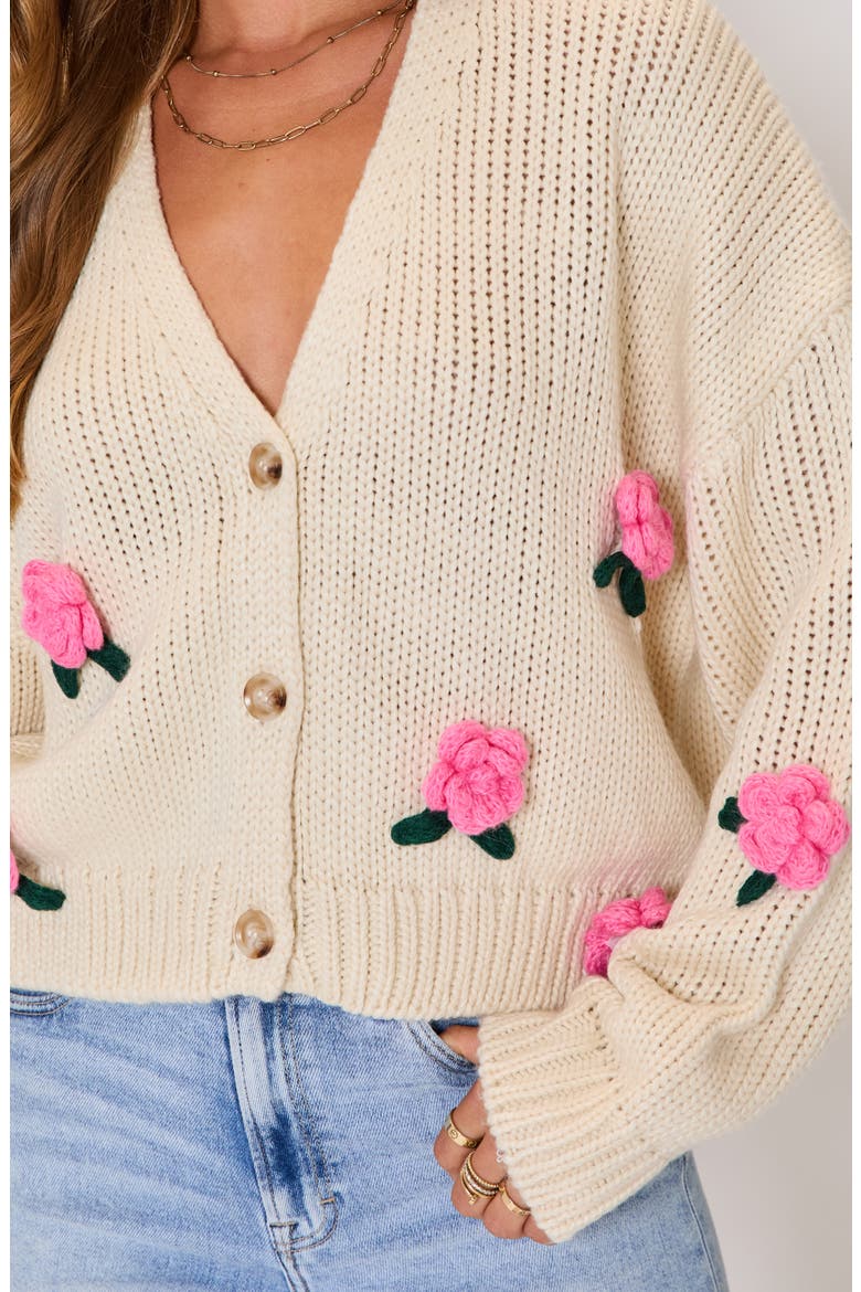 Garden Stroll 3D Floral Cardigan, Alternate, color, CREAM/ PINK