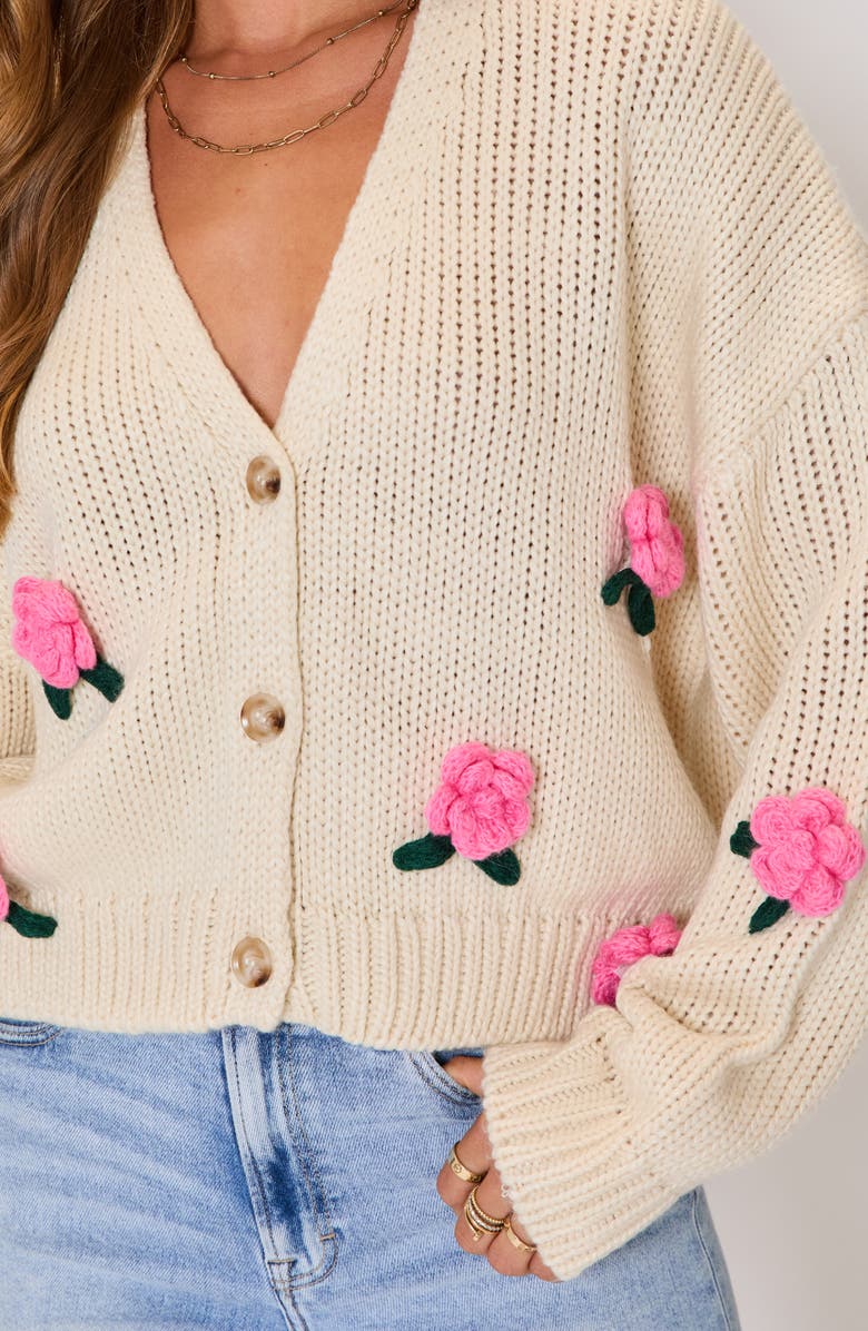 VICI Collection Garden Stroll 3D Floral Cardigan, Alternate, color, Cream/ Pink