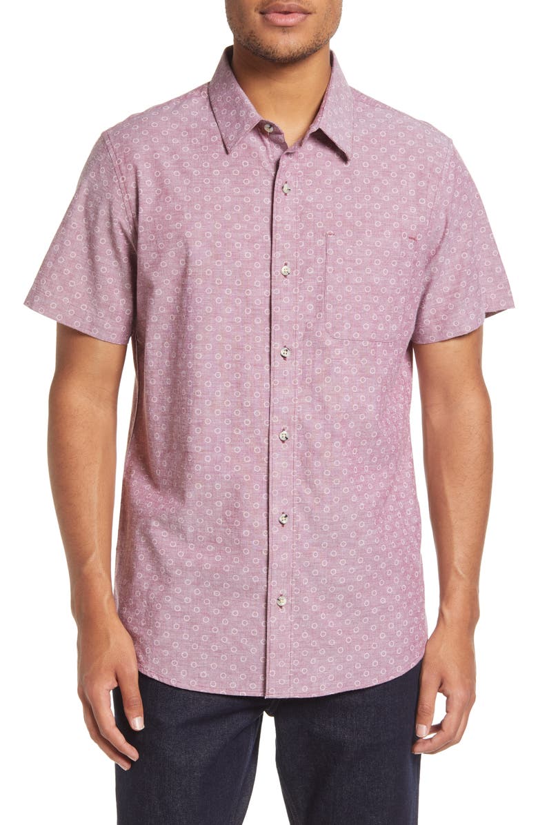 TravisMathew Men's Tyre Print Short Sleeve Button-Up Shirt, Main, color,