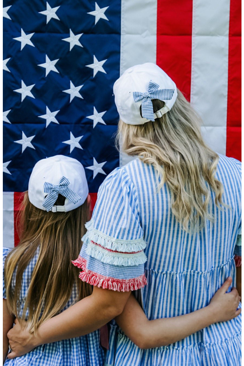 Women's American Flag Bow Baseball Hat, Alternate, color, White