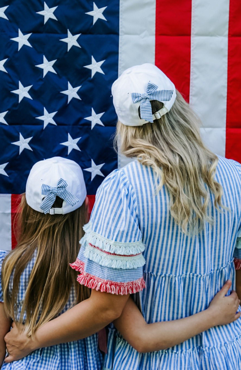 Bits & Bows Women's American Flag Bow Baseball Hat, Alternate, color, White