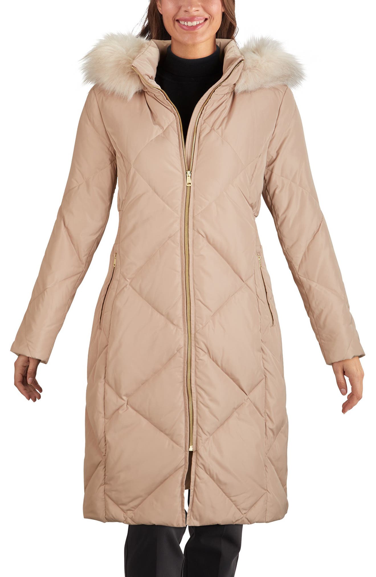 Cole Haan Signature Water Resistant Parka with Faux Fur Trim