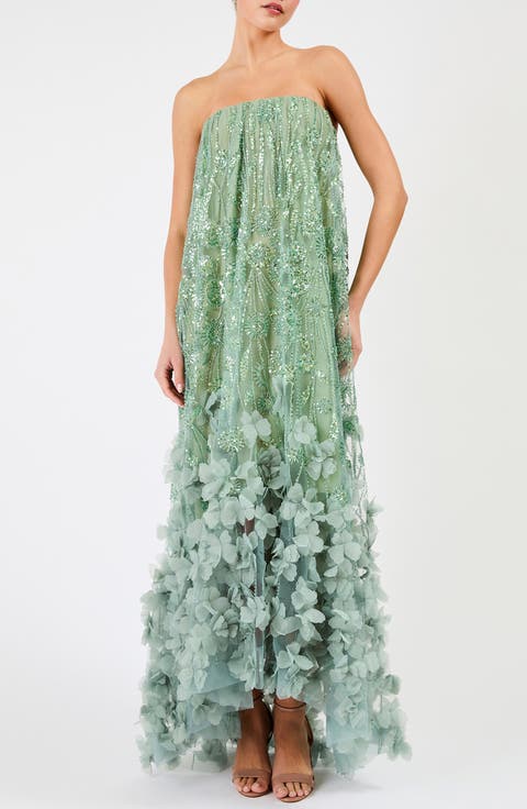 Alice Strapless 3D Floral Sequin High Low Gown
