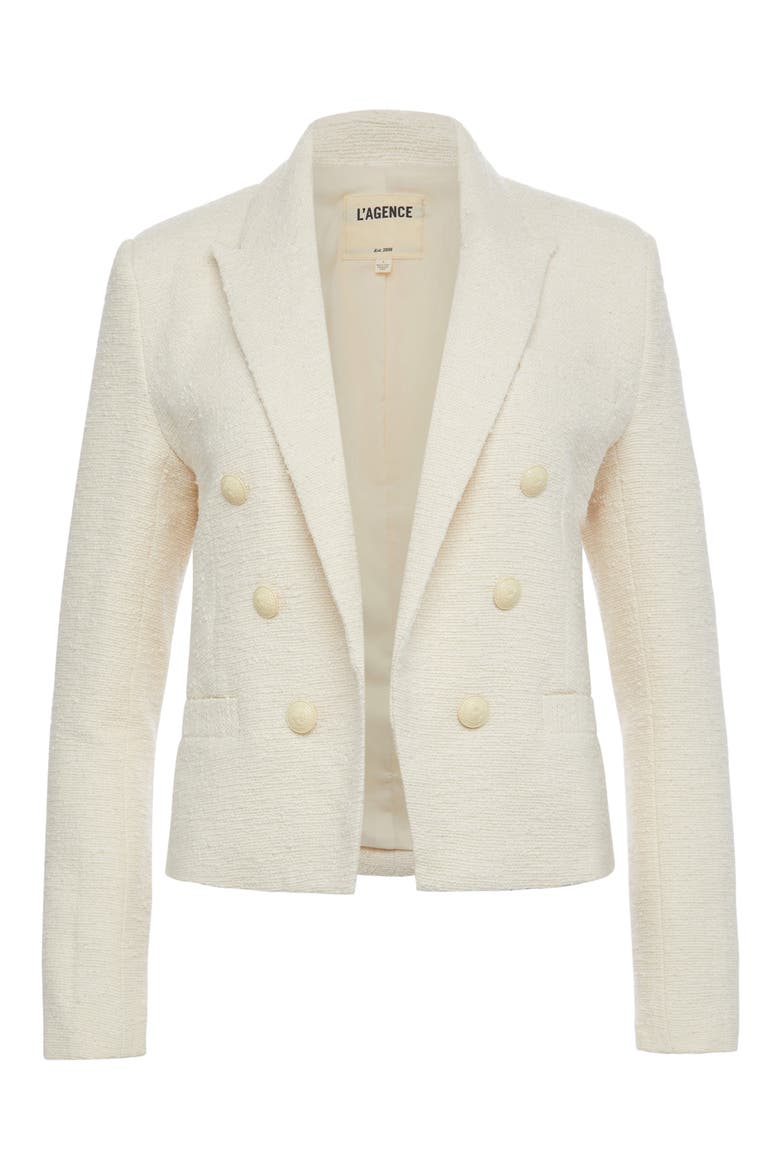Brooke Double Breasted Crop Cotton Blend Blazer, Alternate, color, ECRU