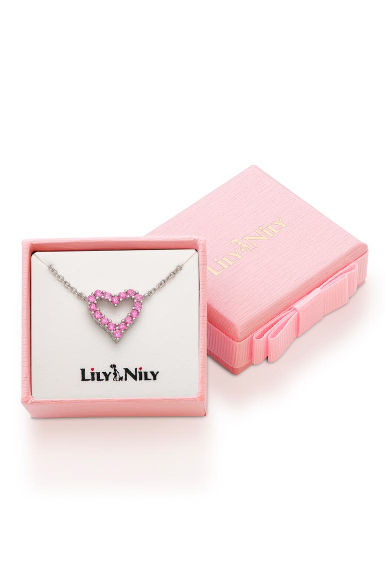 Open Heart Cubic Zirconia Pendant Necklace, Alternate, color, PINK