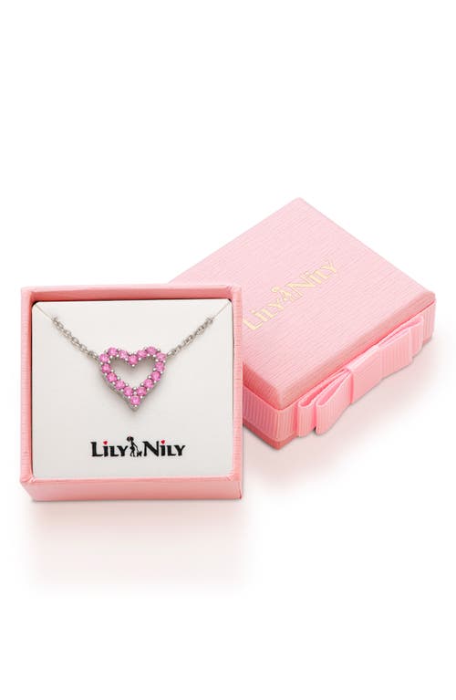 Lily Nily Open Heart Cubic Zirconia Pendant Necklace In Pink