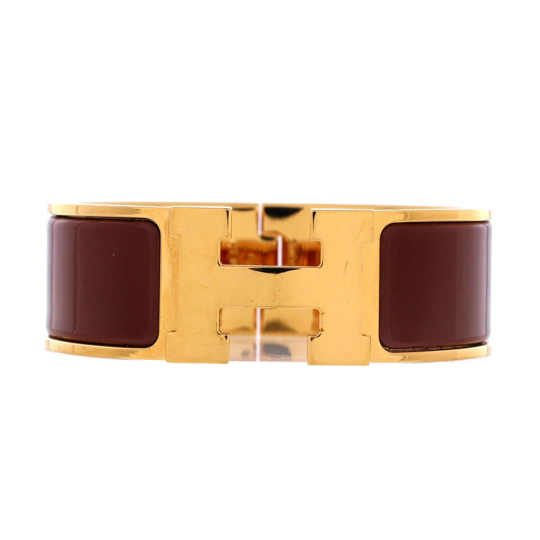 Pre-Owned Hermes Clic H Bracelet Enamel Wide, Main, color, Brown