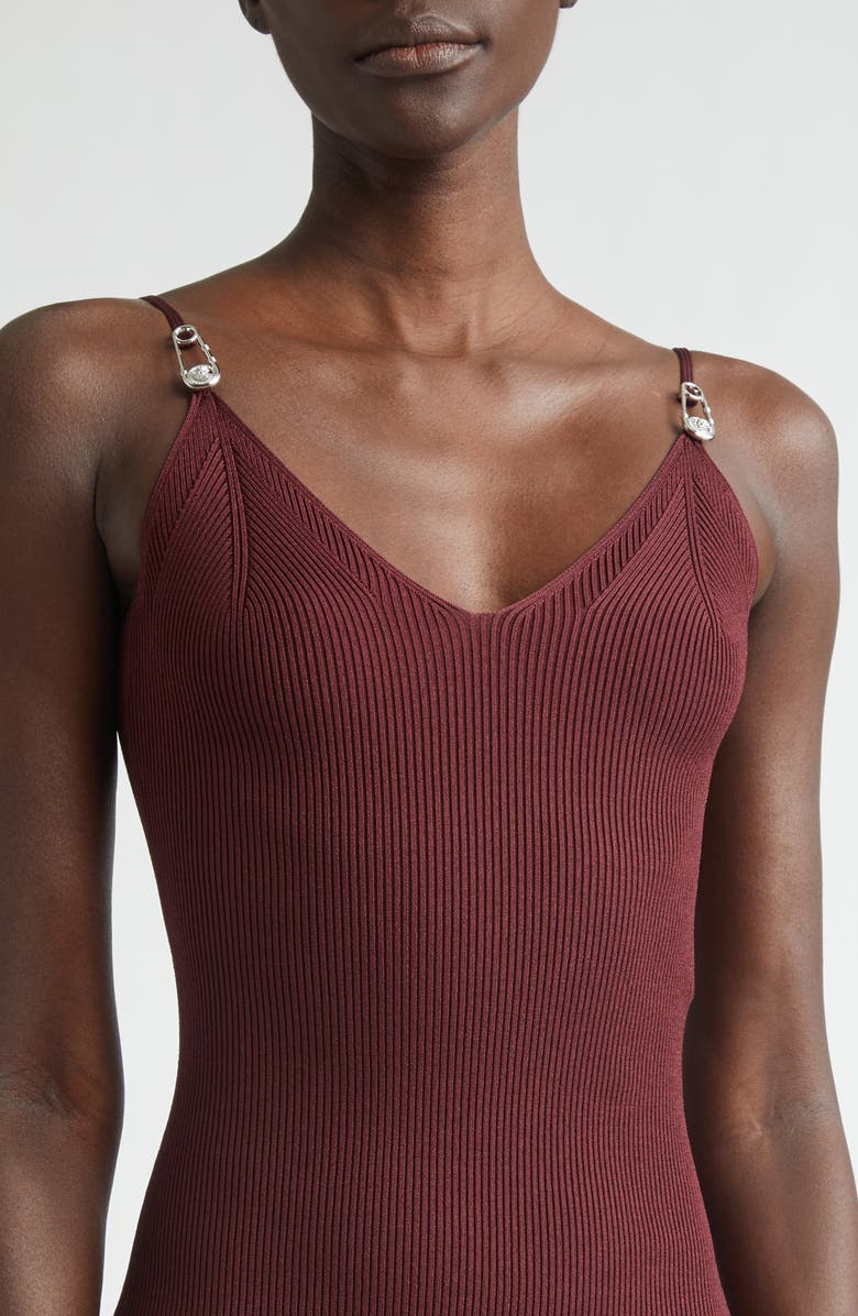 Versace Safety Pin Rib Knit Midi Dress, Alternate, color, Burgundy