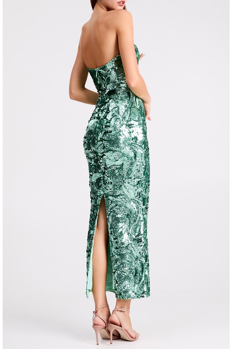 Leslie Pattern Sequin Strapless Gown, Alternate, color, TEAL