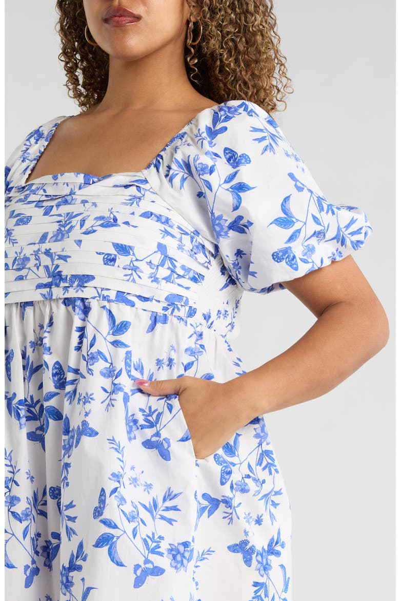 Leya Floral Pleated Mini Dress, Alternate, color, WHITE BLUE MULTI