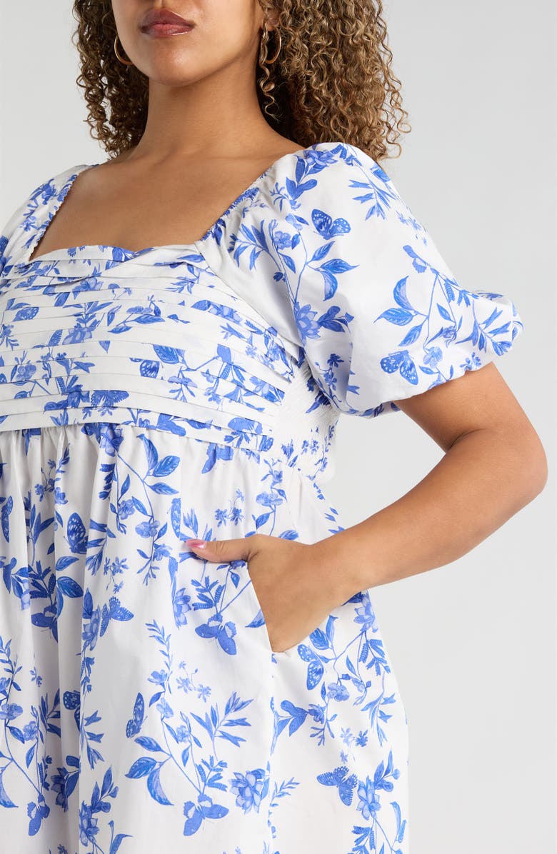 SUGARLIPS Leya Floral Pleated Mini Dress, Alternate, color, White Blue Multi