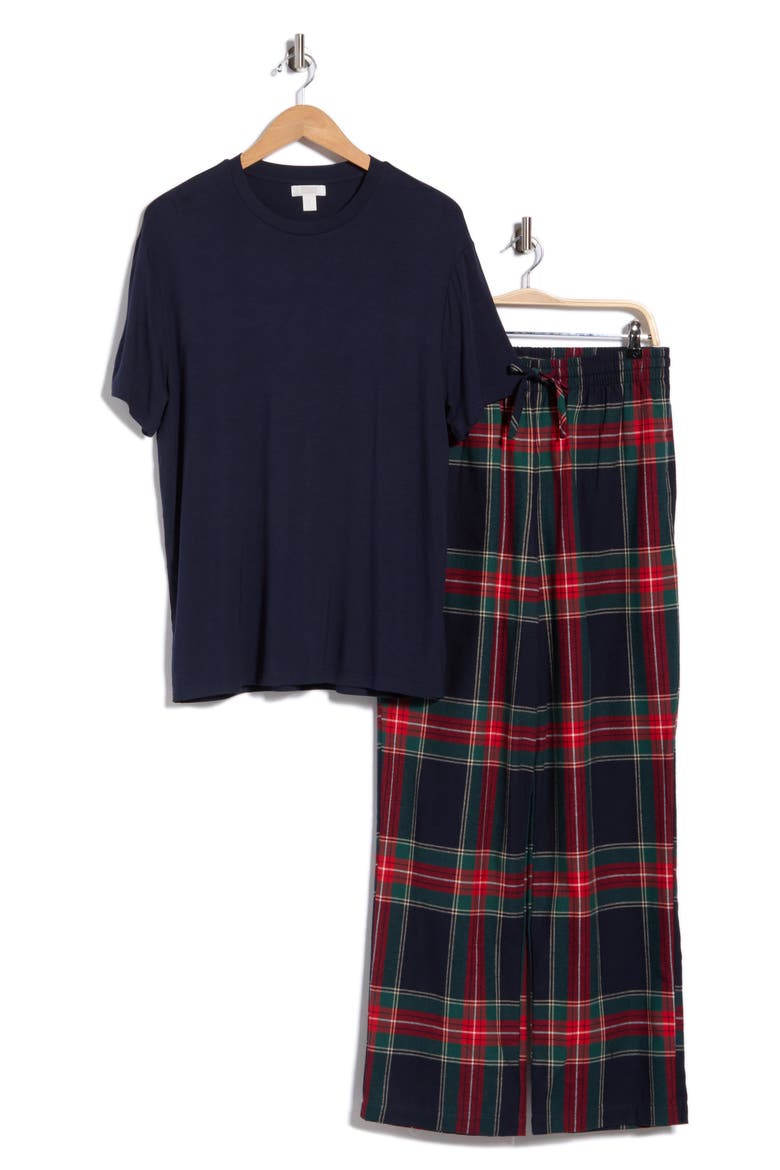 T-Shirt & Flannel Pajama Pants Set, Alternate, color, NAVY JACK PLAID