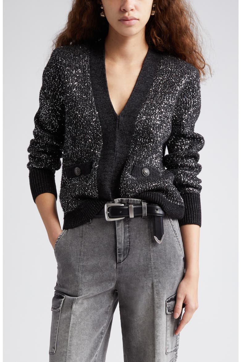 Jinny Sequin Cardigan, Alternate, color, BLACK/ CHARCOAL SEQUIN