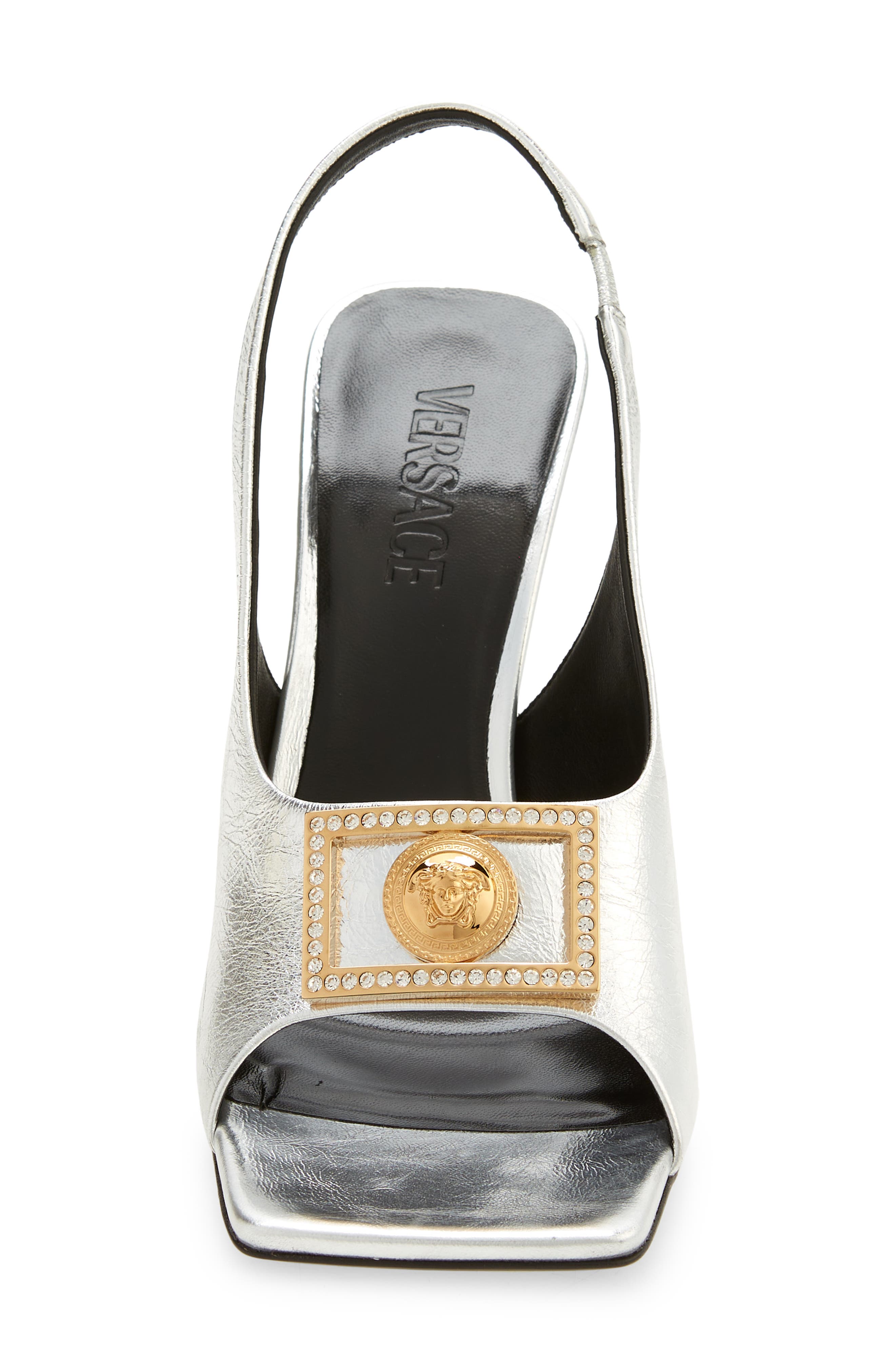 Versace Frame Medusa Slingback Sandal, Alternate, color, 