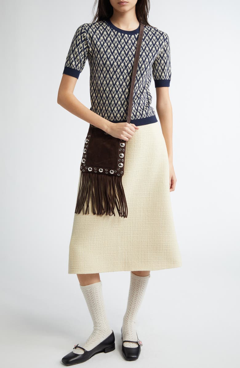 Valentino Garavani Toute La V Jacquard Virgin Wool Sweater, Alternate, color, Navy/ Cream