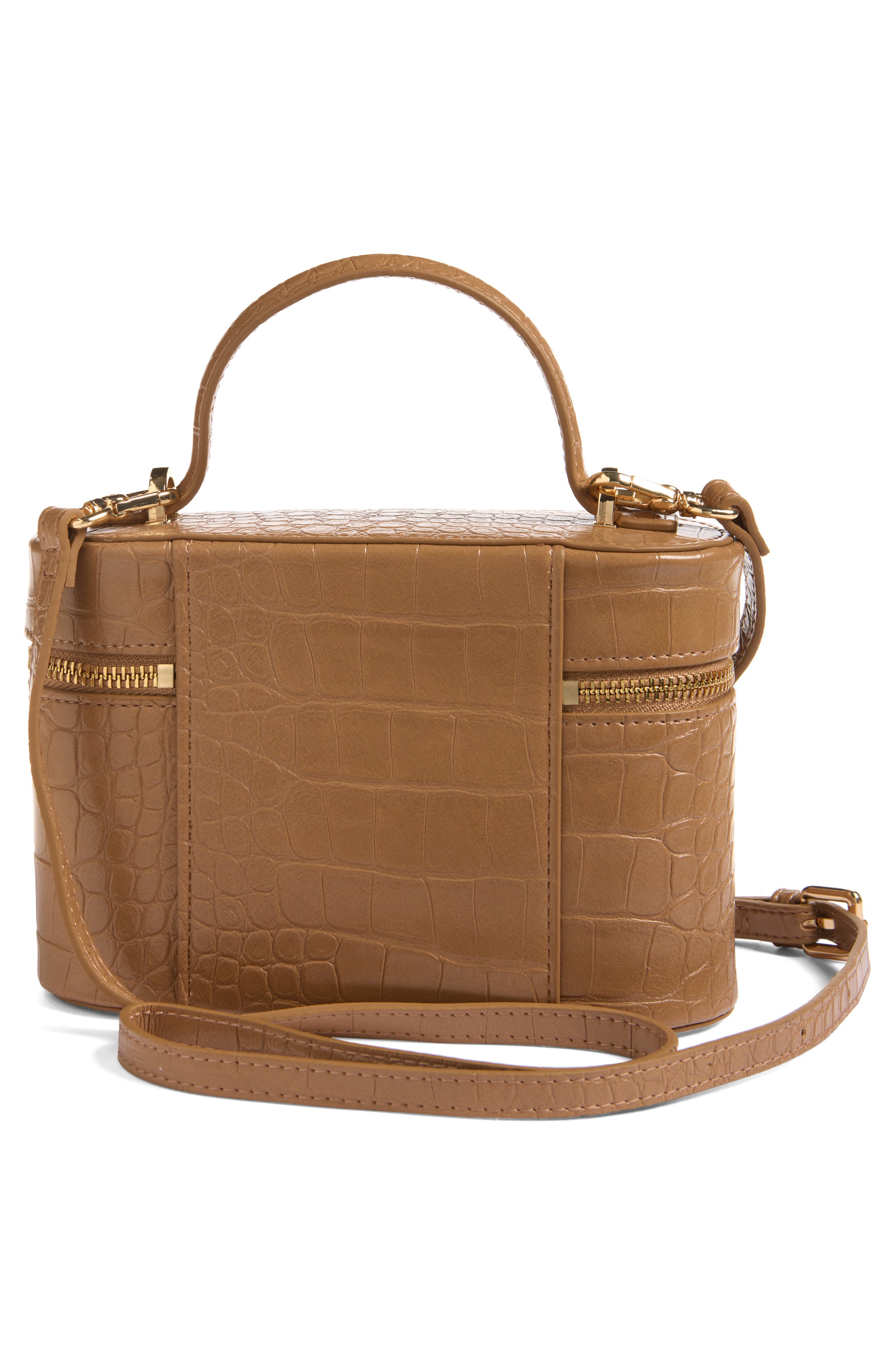 Camelia Croc Embossed Faux Leather Crossbody Bag, Alternate, color, MEDIUM BROWN