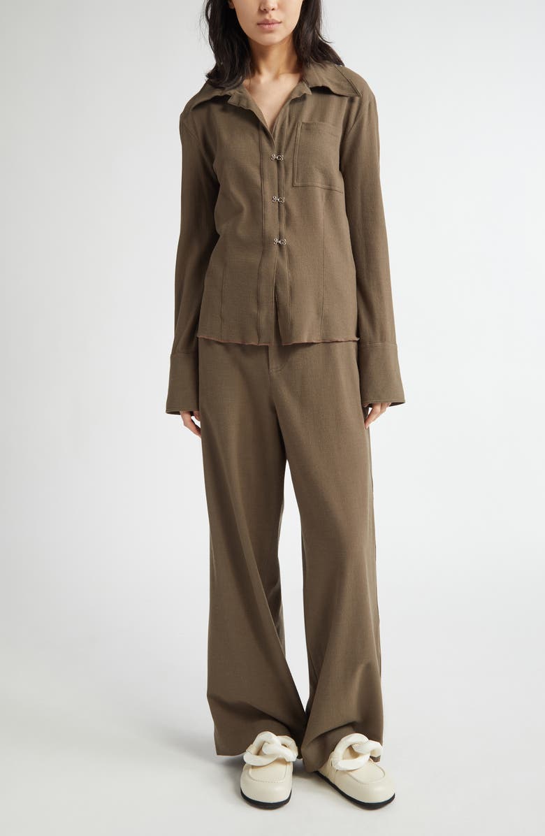 JW Anderson Straight Leg Wool Blend Crêpe Trousers, Alternate, color, 