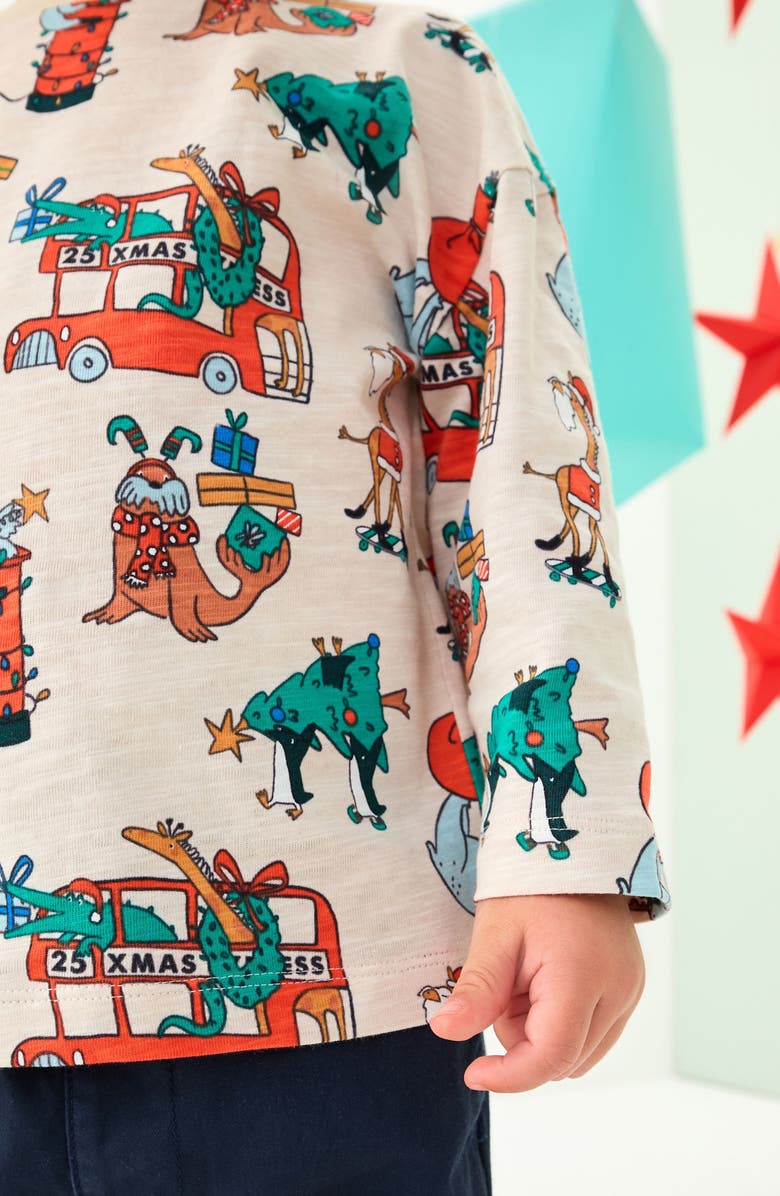 NEXT Kids' Holiday Print Long Sleeve Cotton T-Shirt, Alternate, color, Neutral