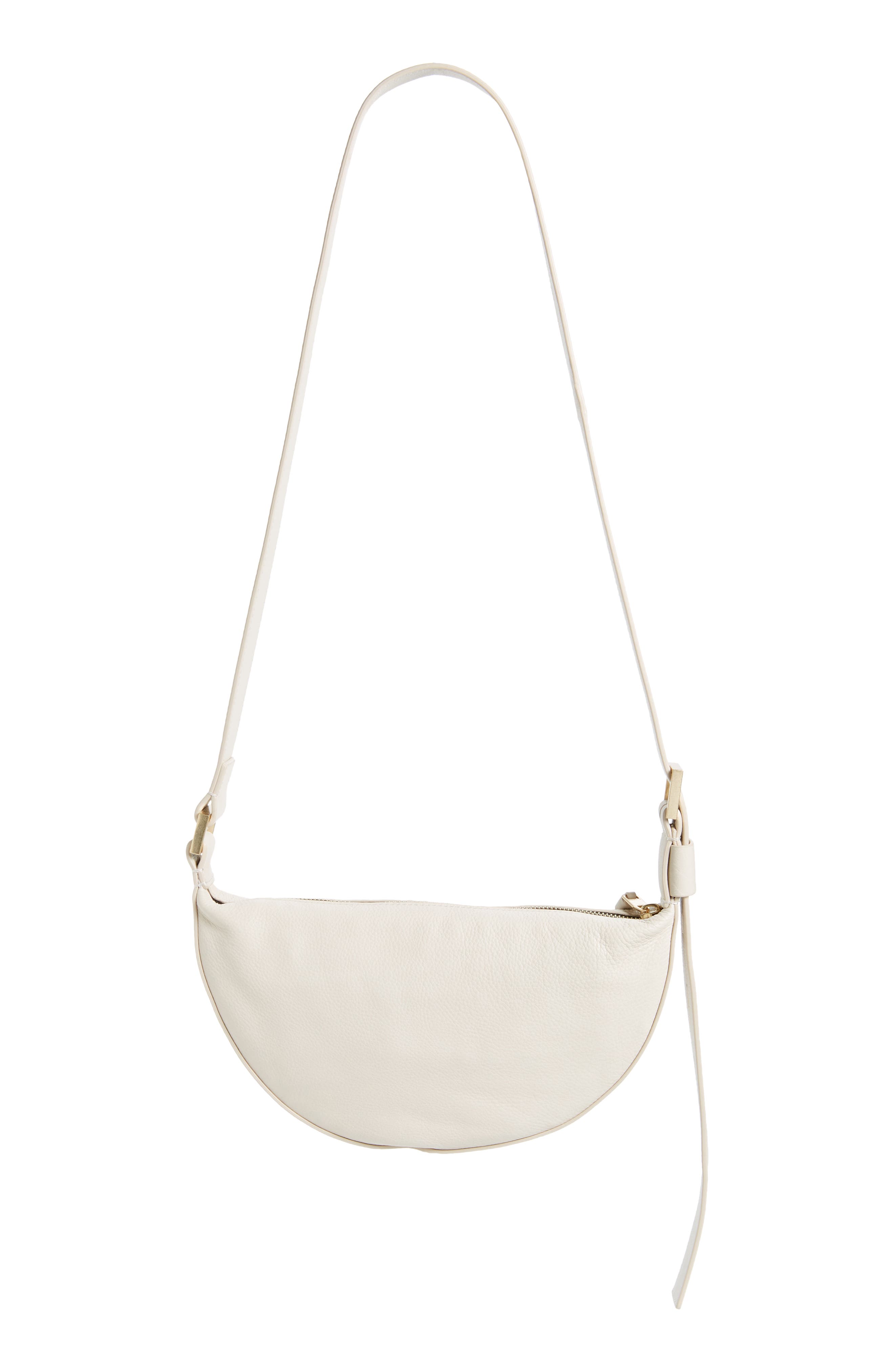 AllSaints Half Moon Leather Crossbody Bag, Alternate, color, White