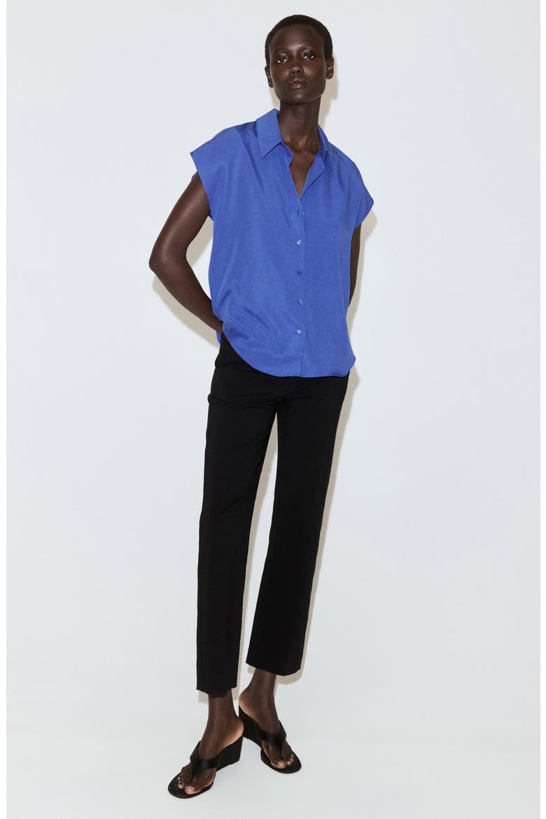 Dolman Short Sleeve Button-Up Shirt, Alternate, color, BLUE