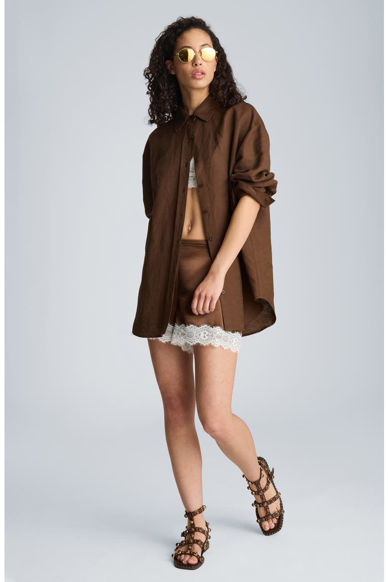 Drop Shoulder Relaxed Fit Linen Blend Button-Up Shirt, Alternate, color, BRUNETTE