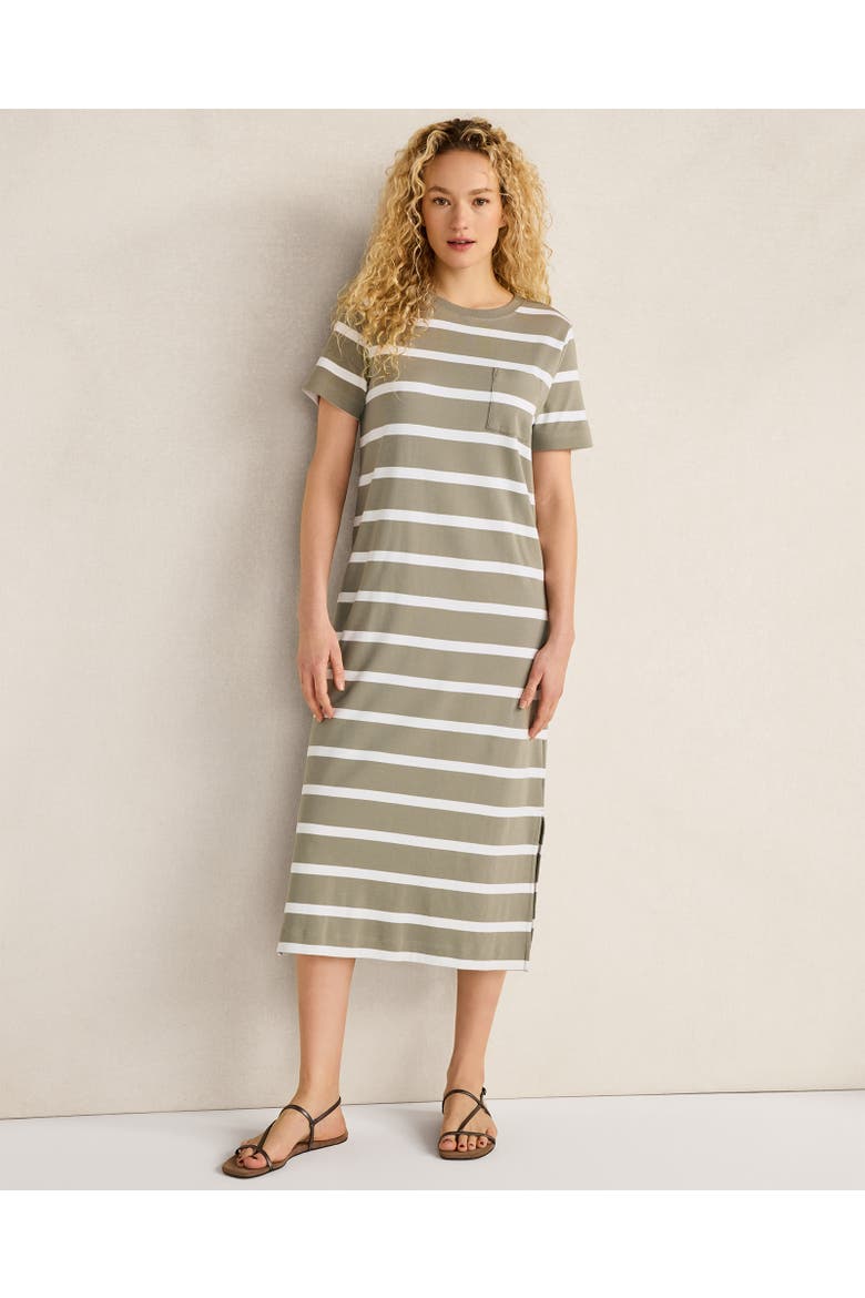 Organic Cotton Interlock Striped Short Sleeve Dress, Main, color, Mixy Stripe Vetiver Multi