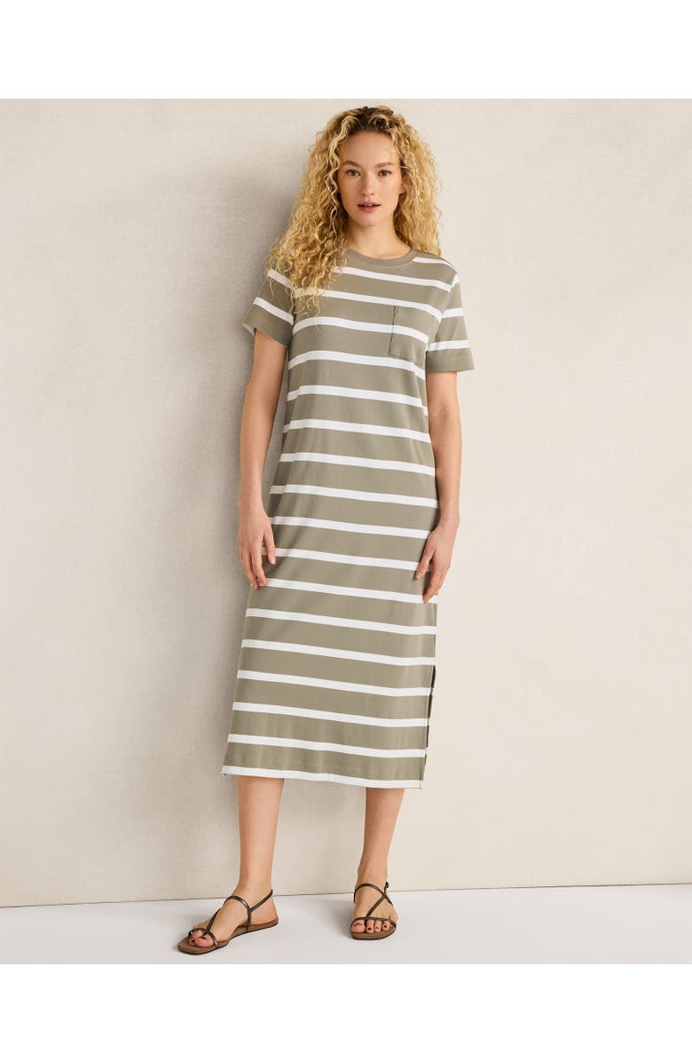 Haven Well Within Organic Cotton Interlock Striped Short Sleeve Dress, Main, color, Mixy Stripe Vetiver Multi