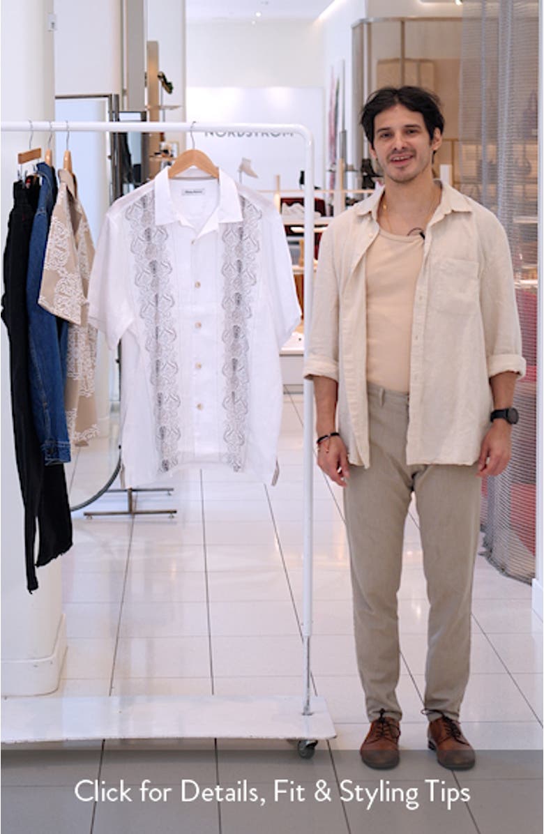 Noble Pineapple Vines Artist Linen Button-Up Shirt, sales video thumbnail