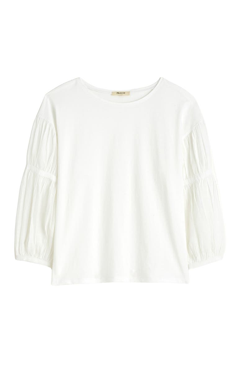 Madewell Puff Sleeve Drop Shoulder Knit Top, Alternate, color, White
