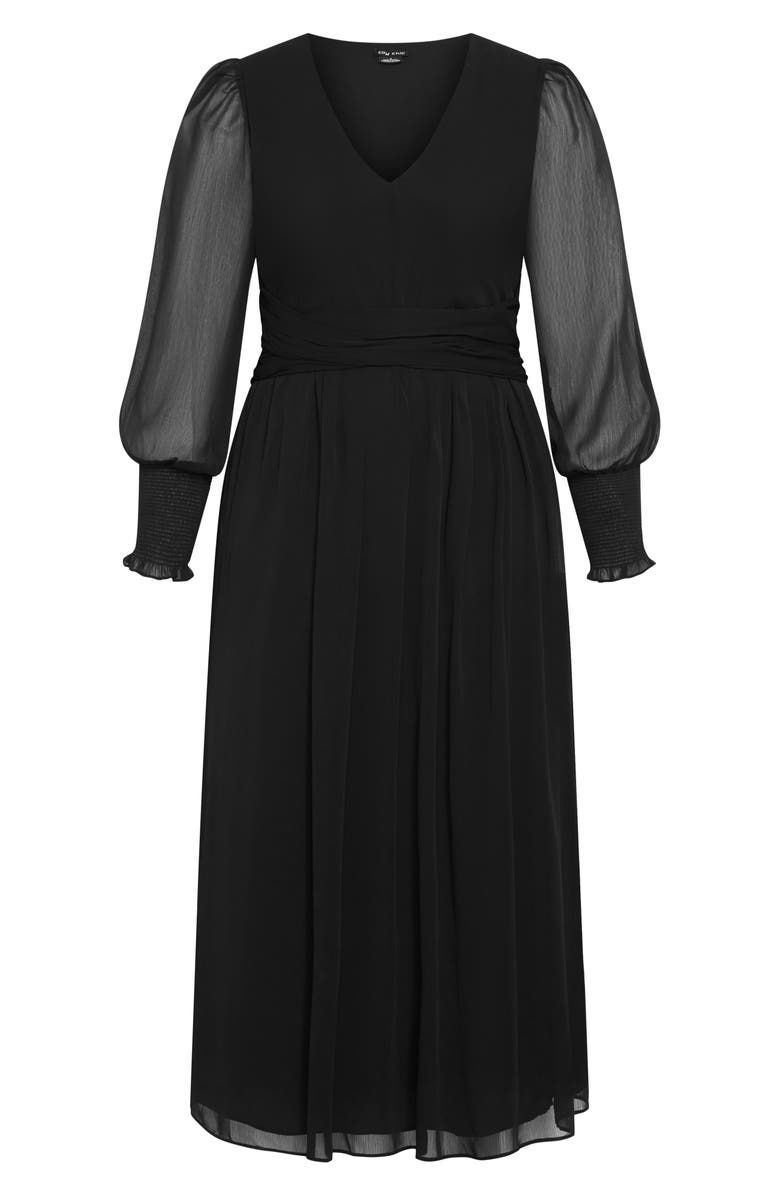 City Chic Selena Long Sleeve Chiffon Maxi Dress, Alternate, color, Black